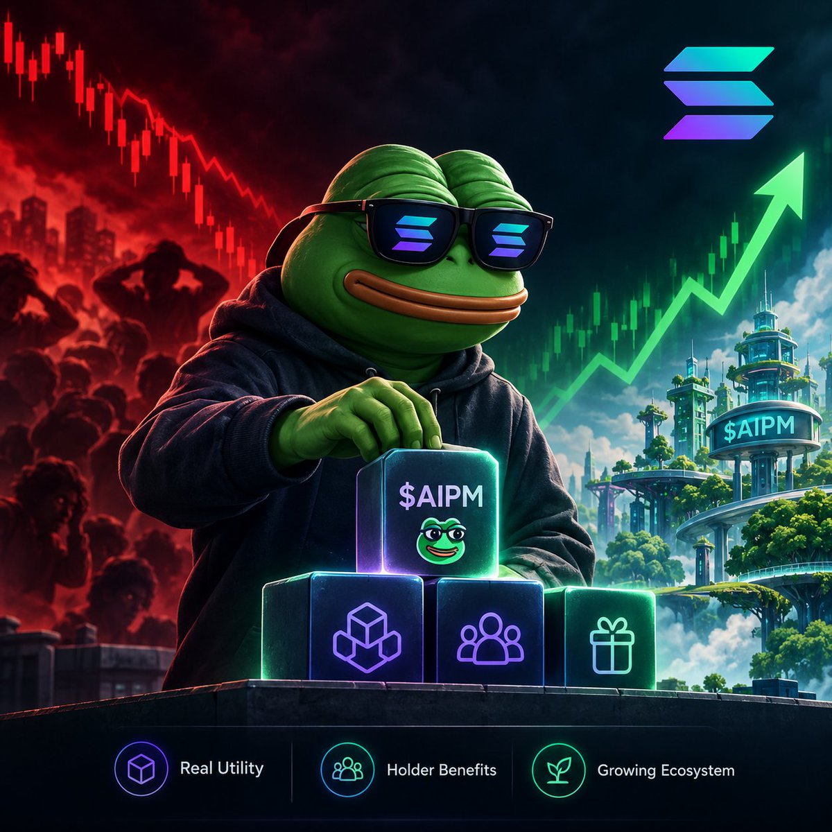AIPMOfficial's tweet photo. 📉 Red days build strong communities.

While others panic, builders keep building. 🐸

$AIPM keeps expanding with real utility, real holder benefits, and a growing ecosystem.

The market decides the price. You decide your conviction. 🚀

#Solana #MemeCoin #Crypto #SOL https://t.co/kIUofZfXL0