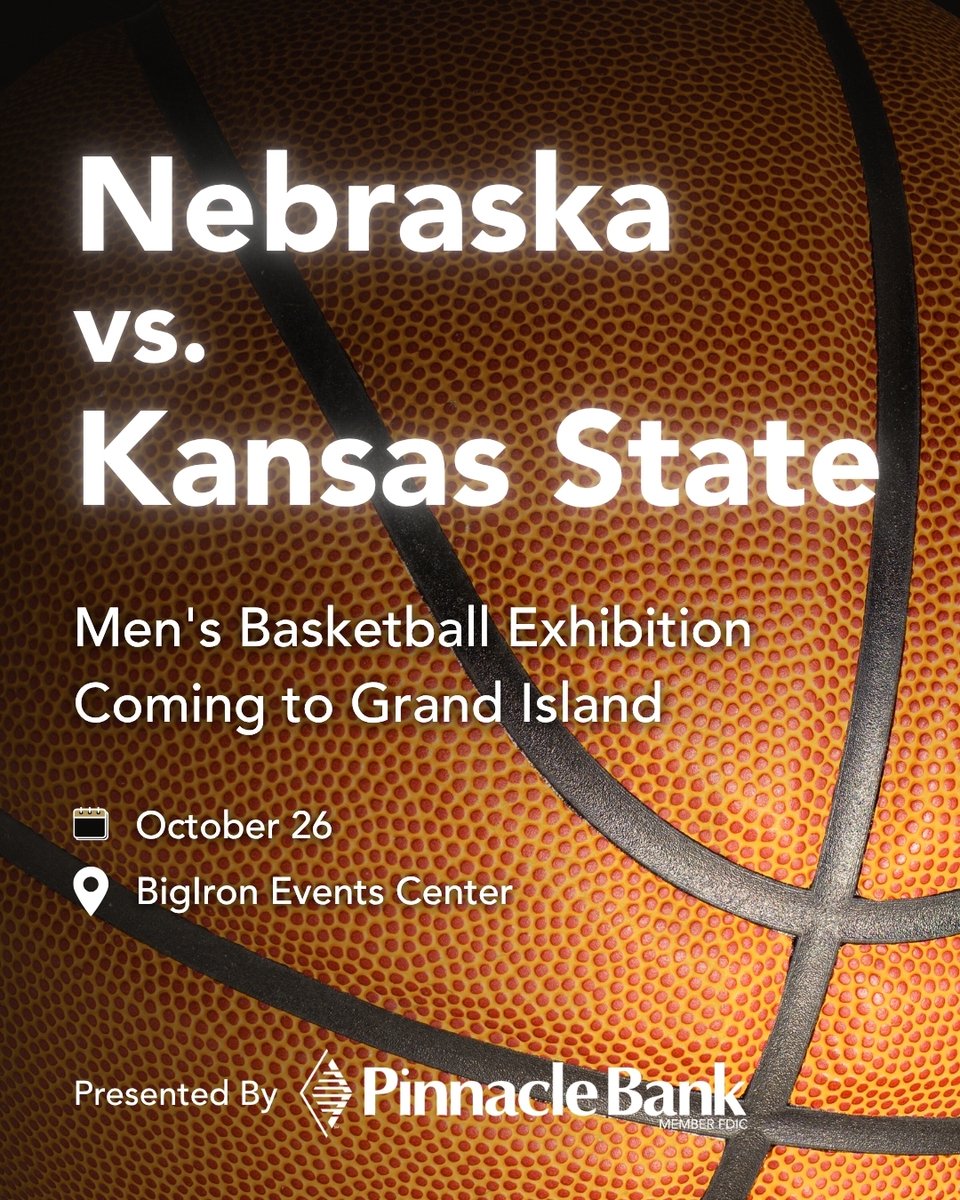 pinnbank's tweet photo. It's official: @HuskerMBB and @KStateMBB are coming to Grand Island Oct. 26 at @bigironevents.🏀

The Huskers won their last meeting 86–85. We're proud to help bring this matchup to basketball fans across greater Nebraska. 

Details: https://t.co/Eb2LGszWT3
#GBR https://t.co/UdGK22W12a