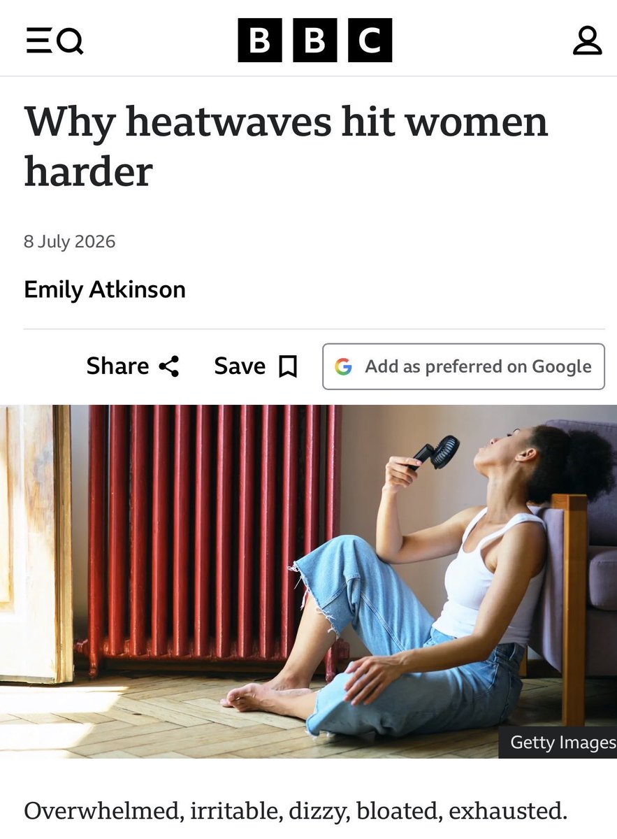 LisaBritton's tweet photo. One minute we’re being told air conditioning is sexist towards women. The next we’re being told women are the true victims of heat waves. It just never ends! https://t.co/U4eCYDP3Jp