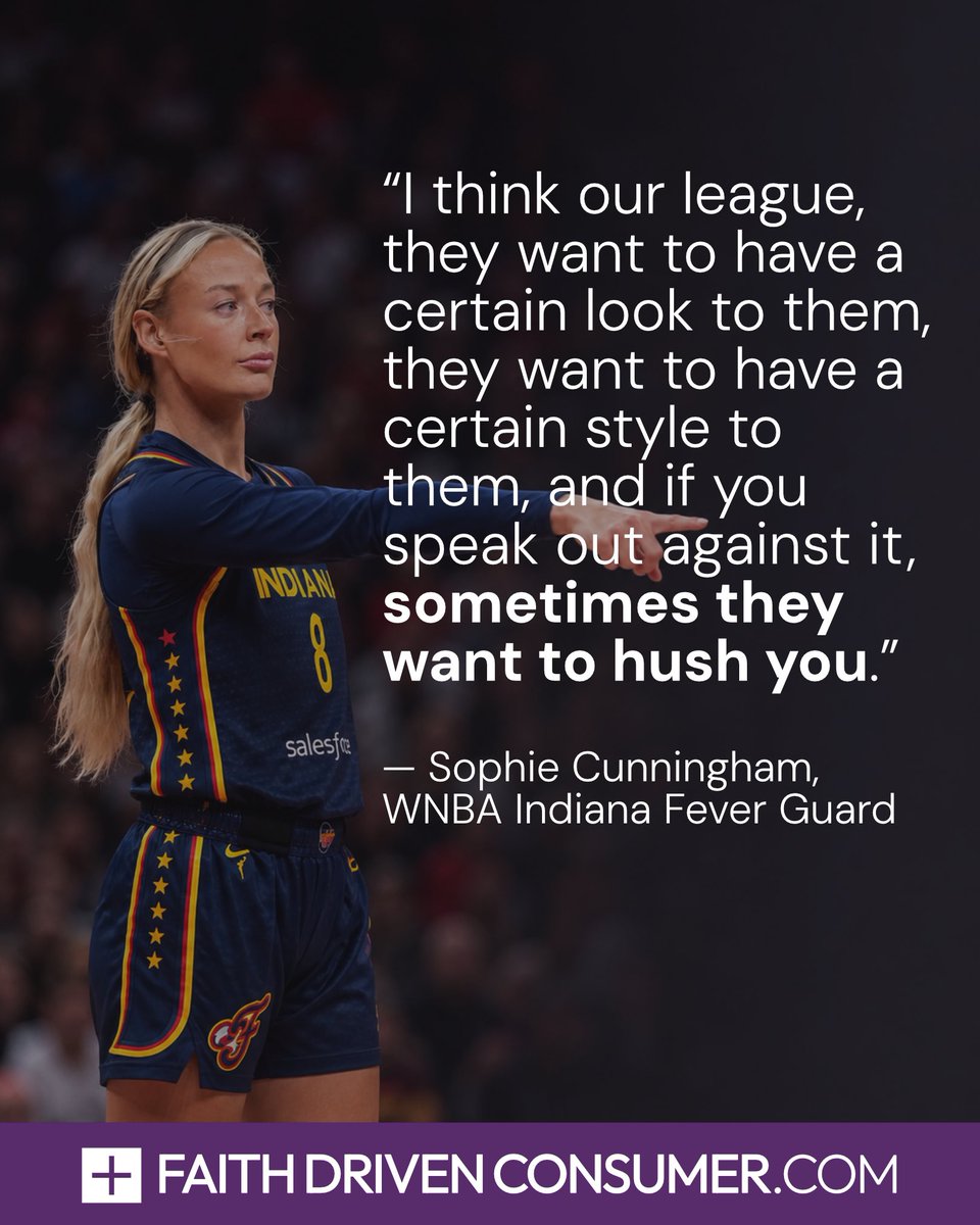 FaithConsumer's tweet photo. Just weeks after publicly sharing her baptism and Christian faith, Sophie Cunningham faced criticism after speaking out in defense of girls’ sports.

She later said there are more Christians in the WNBA than many people realize—but many stay quiet because, as she put it, “sometimes they want to hush you.”

Open about the faith that shapes her life, Cunningham stood by her convictions. And despite the controversy, her first signature Adidas shoe sold out in hours.

Faith-driven athletes shouldn’t have to choose between living out their faith and succeeding in their profession.

Do you stand with faith-driven athletes like Sophie Cunningham? #wnba