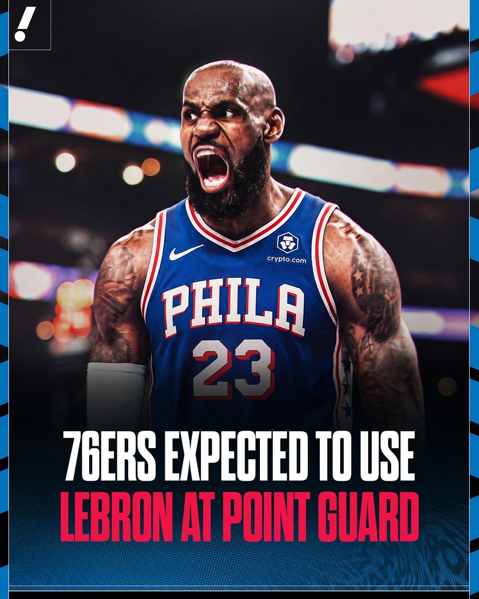 YahooSports's tweet photo. The 76ers plan to use LeBron James at point guard "a good amount" this season to help initiate the offense alongside Philadelphia's stars, per @ShamsCharania. https://t.co/fwrtdkxBxr