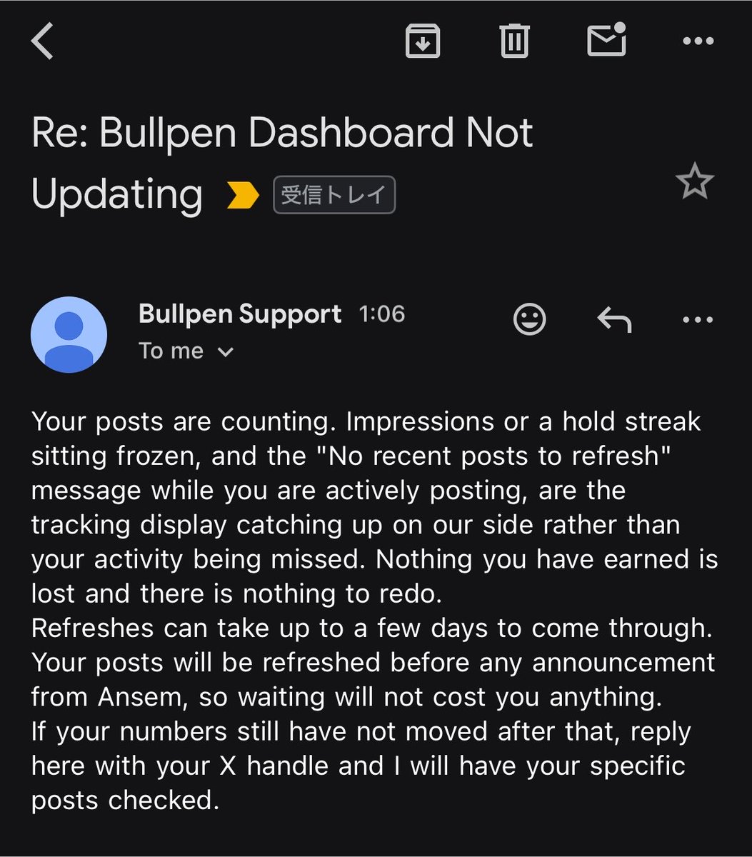 gabakimu's tweet photo. For anyone in the $ANSEM community whose Bullpen dashboard isn’t updating:

Bullpen Support confirmed that your posts are still being counted.

✅ Nothing you’ve earned is lost.
✅ “No recent posts to refresh” is only a display delay on Bullpen’s side.
✅ Updates can take a few days to appear.

Keep posting, keep holding, and stay patient. 🐂💚 #ANSEM