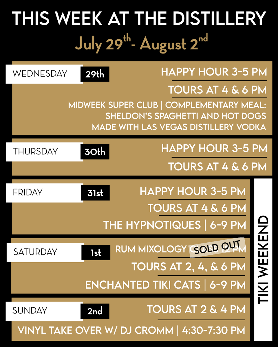vegasdistillery's tweet photo. This week at the distillery!

No reservations required for events, must book tour in advance. First come, first served. https://t.co/BEh0098msC