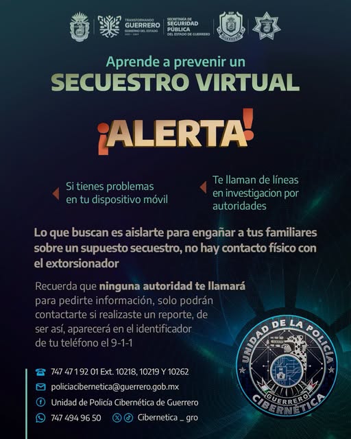 CuidaTv's tweet photo. Si recibes una llamada que busca intimidarte o aislarte, podrías estar ante un secuestro virtual.

No compartas información, comunícate con tus familiares y reporta de inmediato a las autoridades.
#SecuestroVirtualSSP https://t.co/NKJA24ZuNC