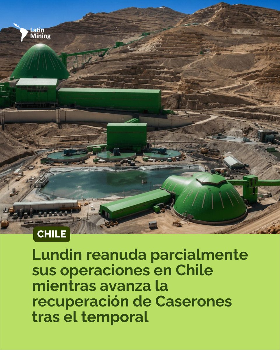 LatinMining's tweet photo. La recuperación también forma parte de la gestión minera.

Lundin reanudó parcialmente sus operaciones en Chile tras el temporal, mientras Caserones continúa bajo tareas de inspección y despeje. La compañía mantiene sin cambios su guía de producción. https://t.co/YqhK7H1eZZ