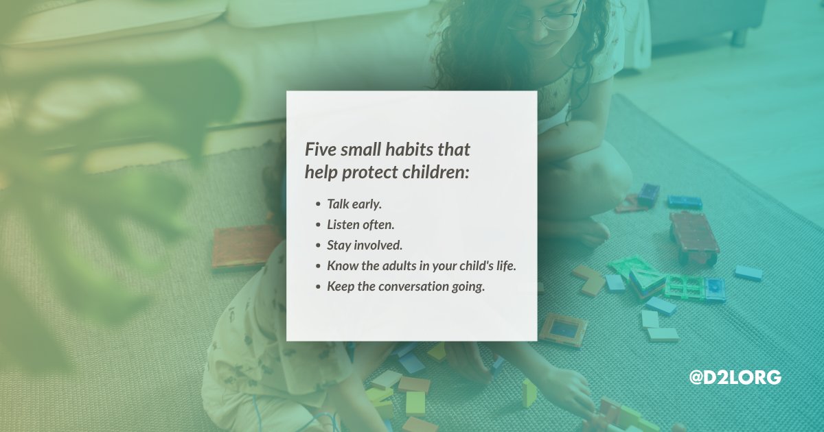 Darkness2Light's tweet photo. Parents and caregivers play an important role by fostering open communication, staying engaged in their children's lives, and creating relationships built on trust.

Prevention starts with everyday habits. 💙 https://t.co/8PlxsjUU7a