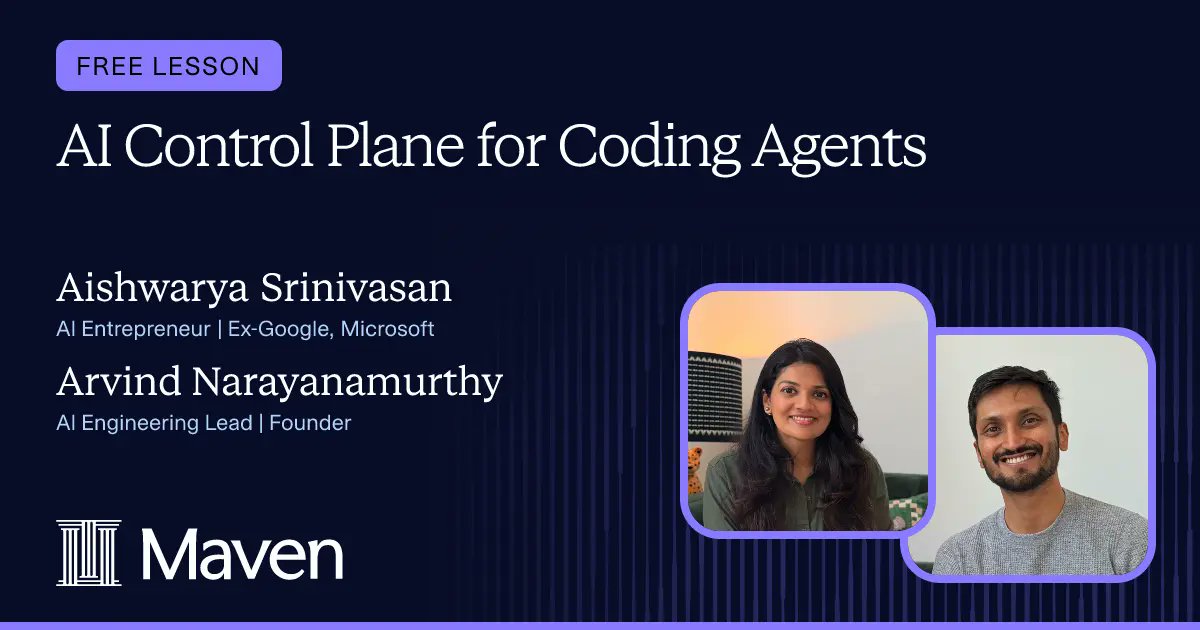 fiddler_ai's tweet photo. We’re hosting a free Maven workshop with The Gen Academy titled "AI Control Plane for Coding Agents" on Aug 21 🛠️⚡️

Aishwarya Srinivasan and Arvind Narayanamurthy are leading the session, covering:
 → Why agent adoption moved faster than the controls built to govern it
 → Why LLM-judge costs force sampling, and how much agent activity that leaves unmonitored
 → How a control plane unifies visibility, policy, cost, and compliance as activity happens

📅 Fri, Aug 21 | 4:30pm PT | 90 minutes | Free
 🔗 https://t.co/msXrGxu5hU

#AI #ArtificialIntelligence #ML #MachineLearning #MLOps #LLMs #LLMOps #GenAI #GenerativeAI #DataScience #DataScientist #DataEngineering #DataEngineer #CIO #ResponsibleAI #AIObservability #Guardrails #LLMGuardrails #AIAgent