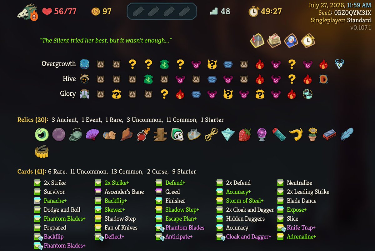 Fayuphi's tweet photo. Slay the Spire 2 run where my shivs did 94 damage LOL https://t.co/siSG7TQ0t7