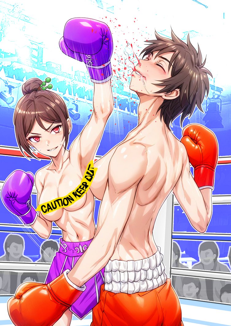 ThalysEuro's tweet photo. 【Pixiv Request Art / Commission🥊】 
Thank you for the request!   

The ruthless counter-upper hits his chin perfectly! 💥 The brutal intergender boxing match continues...!!  

👇 Check the reply section for the Full Uncensored Topless version!  

#mixboxing 
#intergenderboxing 
#femaleboxing 
#ryona
