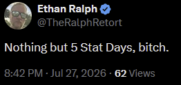 AFStreamWatch's tweet photo. 5 STAT DAYS BISH 🍻🍻🍻🍻🍻 https://t.co/iIl03mySFa