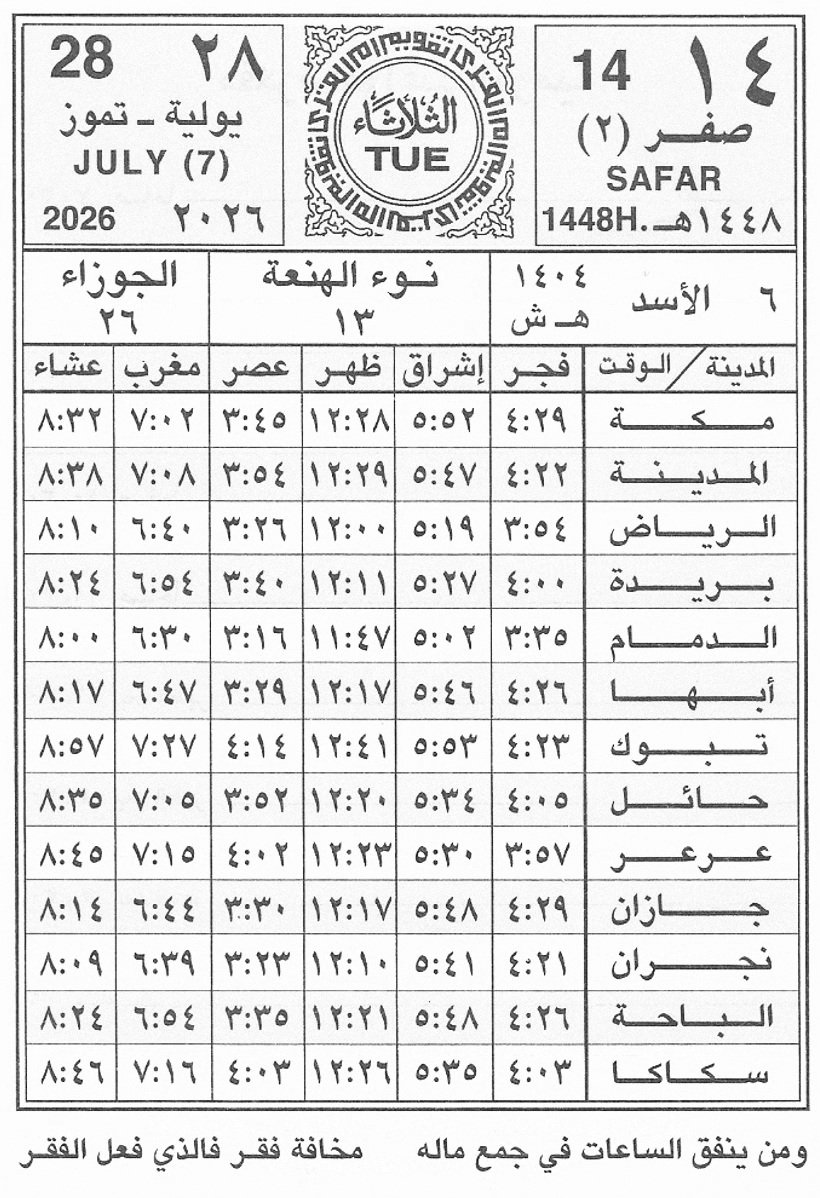 ttodayh's tweet photo. 🗓 الثلاثاء 
{١٤} صفر {٢}/١٤٤٨هـ
{28} يوليو {7}/2026
متبقي على :

#الراتب 🔻 30
#حساب_المواطن🔻13
#الضمان🔻5
#حافز🔻8
#الدعم_السكني🔻27
#التقاعد🔻2
#التاهيل🔻29
#ساند #التامينات🔻2
#الدعم_الزراعي🔻9
#عوده_الدراسه🔻27 https://t.co/Mcdygaxpxc