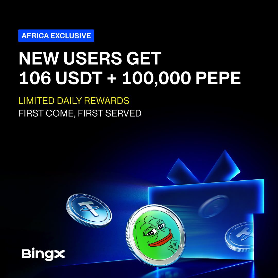 Major_KeTrader's tweet photo. "🔥 Event Topic: Africa Exclusive: New Users Get 106 USDT + 100,000 PEPE
⏰ Event Time: 2026-07-13 00:00 to 2026-08-12 23:59 (UTC+0)
🌏 Event Eligibility: Exclusively for new users from Africa region
🚀 Event Highlights: 
 Register → 3 USDT + 100,000 PEPE + https://t.co/RTpSQHDOzp