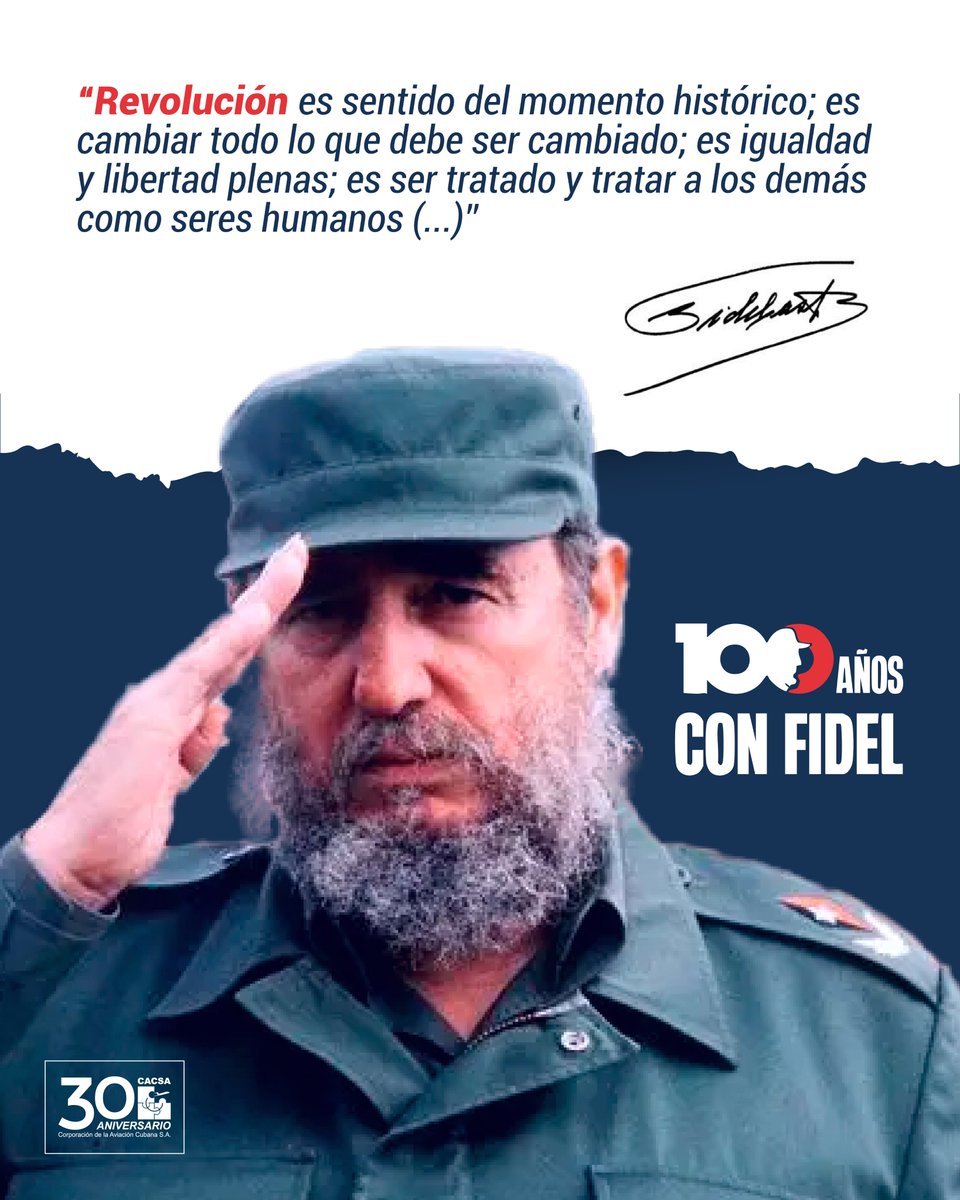 LaCACSA's tweet photo. 📅 Faltan 17 días para sus 100 años y sus ideas siguen vivas en cada cubano y cada persona que cree que la lucha por la justicia no termina nunca.

#100AñosConFidel #AviaciónCubana https://t.co/Msyc4dfuwR