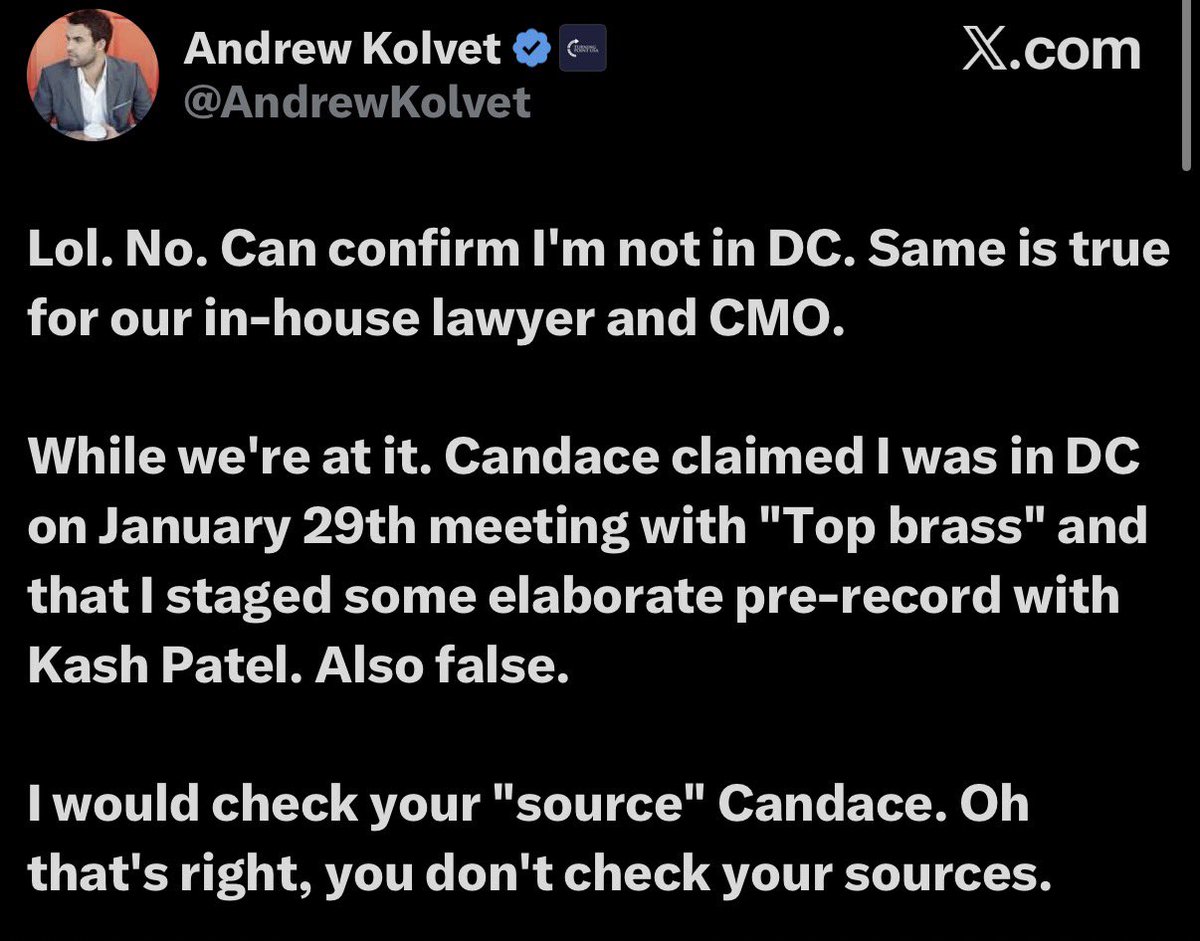NihiloX's tweet photo. Notice how Andrew says that he's not in DC. As in presently.

Candace never claimed he was in DC. 

She said he was headed to DC.

Do you see how Andrew never addressed the claim? https://t.co/nWz1pYP37q