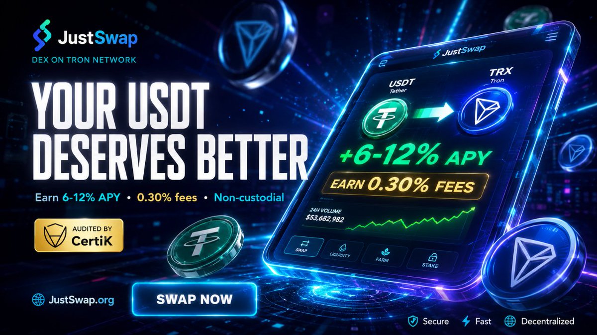 Linroses's tweet photo. 😰 Scared of exchanges freezing your USDT? JustSwap is NON-CUSTODIAL! Your keys = your tokens. Earn 3-12% APY in liquidity pools while staying in FULL control. Audited by CertiK. 🔒
 https://t.co/q3pJDj0p4A 
#USDTTRC20 #DeFi #Security https://t.co/PDRTg0Mnfh