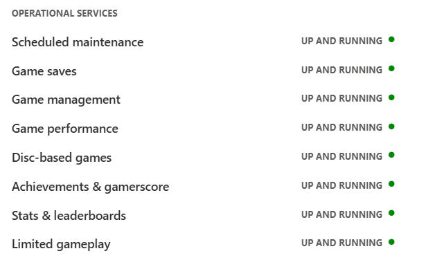 SpawnWaveMedia's tweet photo. @ymnis_v1 @ItzPaulHD_v1 Here's an updated look from Xbox status page as of right now showing disc based games are operational. 

Figured the image above that I took of my Xbox screen didn't load for you.

Check here for yourself if you're still having issues with images loading: https://t.co/Td7RRvTPSl https://t.co/KcLlliLq9K