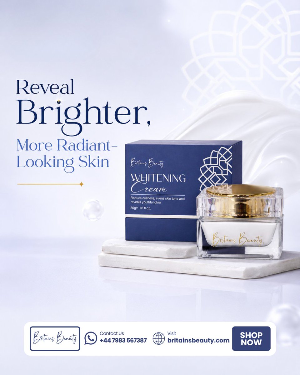 BritainsBeauty's tweet photo. Reveal a brighter, more radiant-looking complexion with Britains Beauty Whitening Cream. ✨

Helps improve uneven skin tone while keeping skin soft, smooth and hydrated.

𝗦𝗵𝗼𝗽 𝗻𝗼𝘄: https://t.co/gJcqH7FUuT

#WhiteningCream #RadiantSkin #BritainsBeauty https://t.co/04D930OlvX