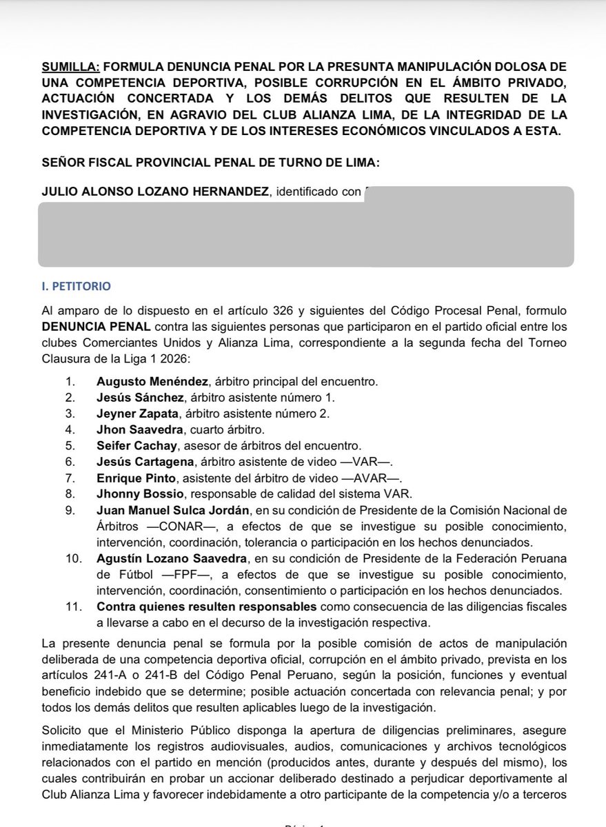 gersoncuba2603's tweet photo. Colectivo de Socios de Alianza Lima han hecho un denuncia penal a la terna arbitral del duelo de ayer entre Alianza Lima y Comerciantes Unidos. https://t.co/UYsJuEHasA