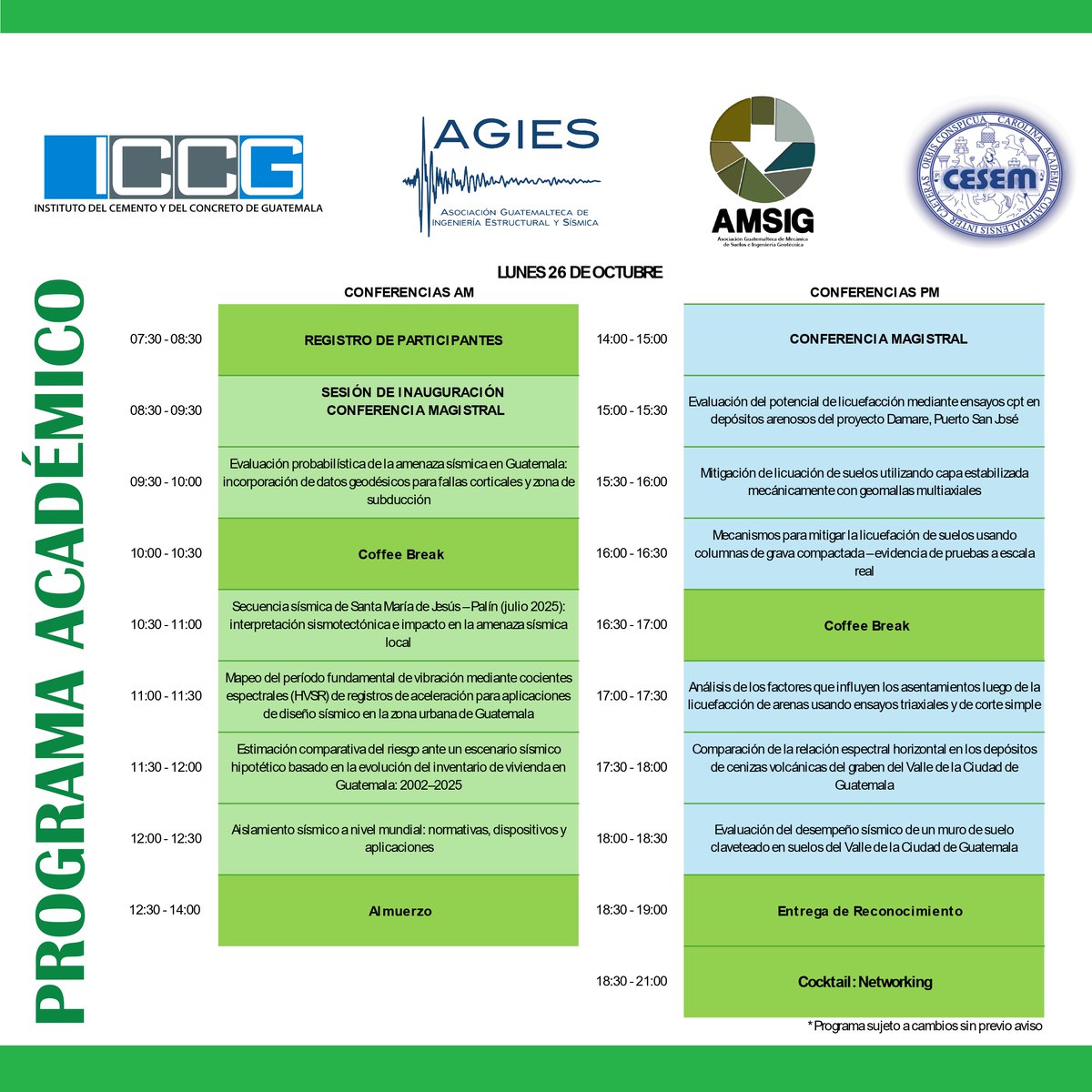 AGIESgt's tweet photo. 🏗️ IV CONGRESO NACIONAL DE INGENIERÍA SÍSMICA Y GEOTÉCNICA

🕗 Horario: 08:00 a 18:00 horas
 📍 Lugar: Hotel Real Intercontinental

⚠️ ¡Cupo limitado! No esperes al último momento.

📲 Inscríbete hoy mismo:
https://t.co/9YHlNoC2Ww https://t.co/w6NQahu3Q2