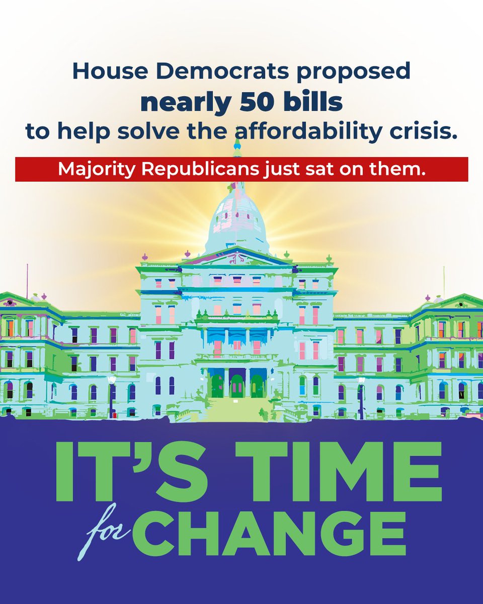 MIHouseDems's tweet photo. Republicans have a history of sitting on bills that would make life more affordable for the average Michigander. You deserve leaders who work for you, not their own political agenda. https://t.co/WX7rsKIGNb