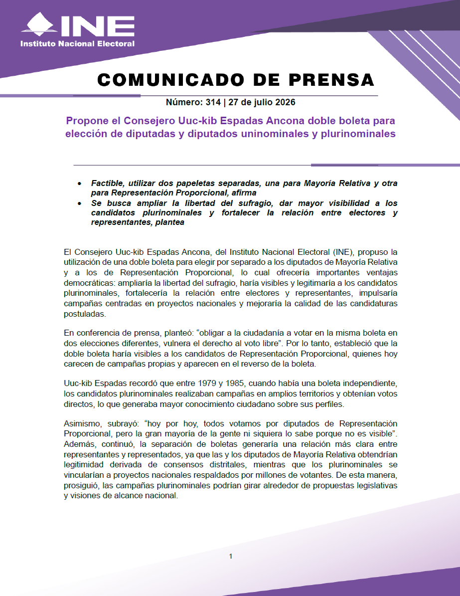 INEMexico's tweet photo. #BoletínINE 📄 | Propone el Consejero @Uuckib doble boleta para elección de diputadas y diputados uninominales y plurinominales.

🔗 Conoce los detalles en el siguiente enlace 👇

https://t.co/T2I5nJF1cu https://t.co/epouH93RCJ