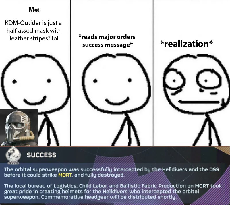 Helldivers_NOW's tweet photo. So the new helmets are made by children, got it 😭 https://t.co/sklxS9AfeQ