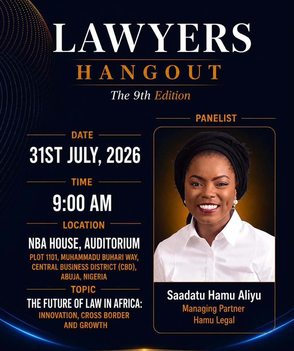 NBAYLFOfficial's tweet photo. Lawyers Hangout 2026

AI. Cross-border practice. Business of law. Leadership.

📅 31 July
📍 NBA House, Abuja

🔗 Register: https://t.co/WaICrRzGJR https://t.co/R8uyHdG6Ex
