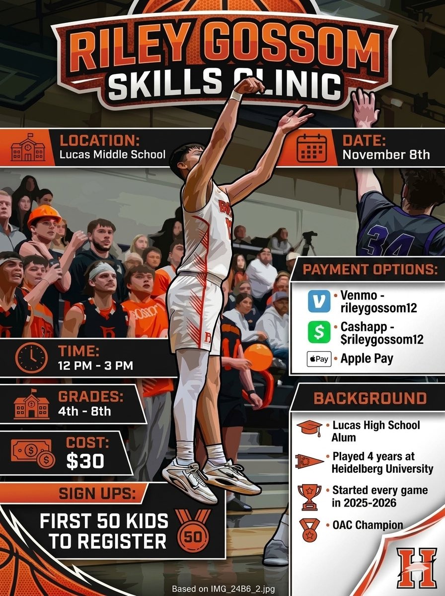 RileyGossom12's tweet photo. I’m super excited to announce I’ll be running a skills clinic for 4th-8th graders at my Alma Mater! See the attached link and flyer. If you have any questions, feel free to reach out via text (567-203-1667) or email (riley@akronbobcatsbasketball.com)

https://t.co/O9iXXuEdJW https://t.co/FOzMgQzd4u