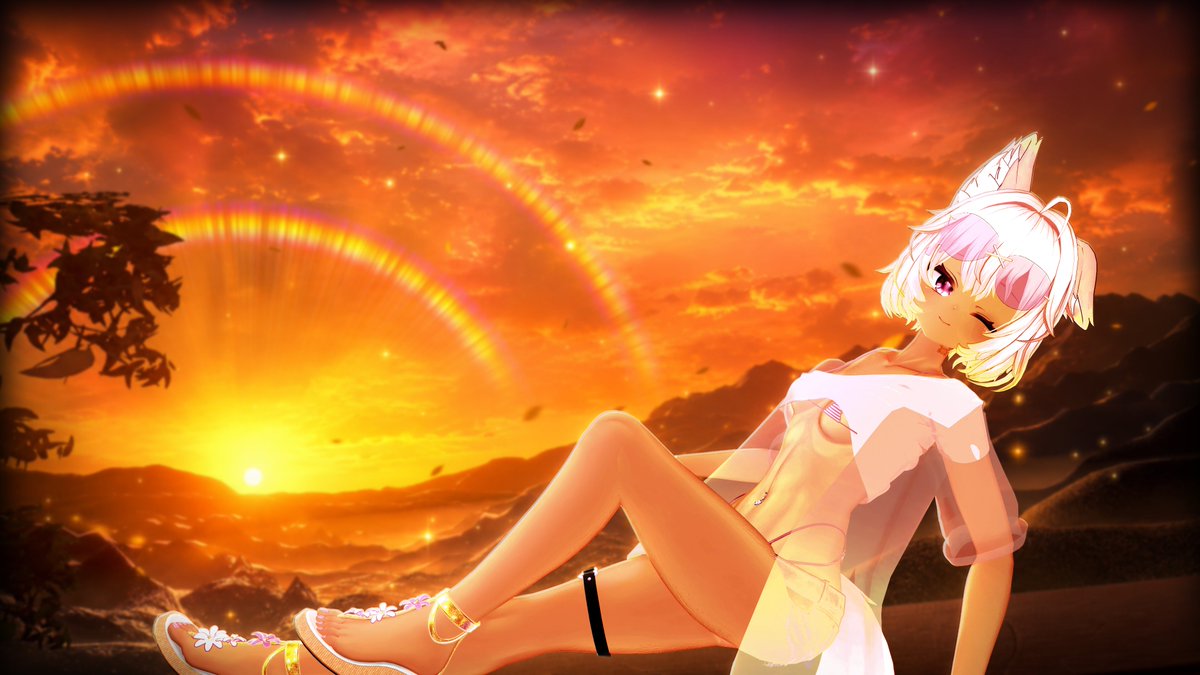 MimimiariVR's tweet photo. I hope you're as sweet as this sunset~ ✨🌅💋
#VRChat #Chocolat3D https://t.co/dH7G8MvStm