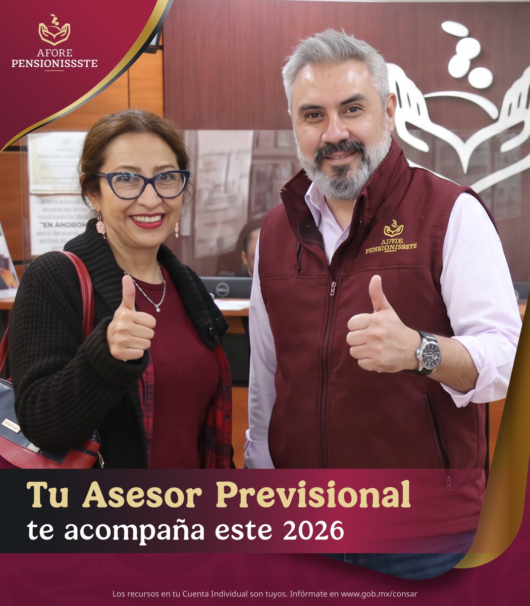 PENSIONISSSTE_'s tweet photo. 💜 No estás solo en el camino hacia tu retiro.

En AFORE @PENSIONISSSTE_ , un Asesor Previsional te brinda orientación y acompañamiento durante tu trayectoria laboral.

✍️ Regístrate aquí 👉 https://t.co/KtVlzqXy6M
Uno de nuestros asesores se pondrá en contacto contigo.

#AFOREPENSIONISSSTE #AsesoríaPrevisional #BienestarFinanciero