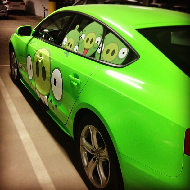 _EverythingAB's tweet photo. Sometime circa 2013, an individual in Finland wrapped their Audi A5 in Bad Piggies iconography, most notably a giant Ross/Freckled Pig decal across the side of the car. This is also the greatest vehicle ever created, but I don’t think you needed me to tell you that. https://t.co/CJI2vHPN33