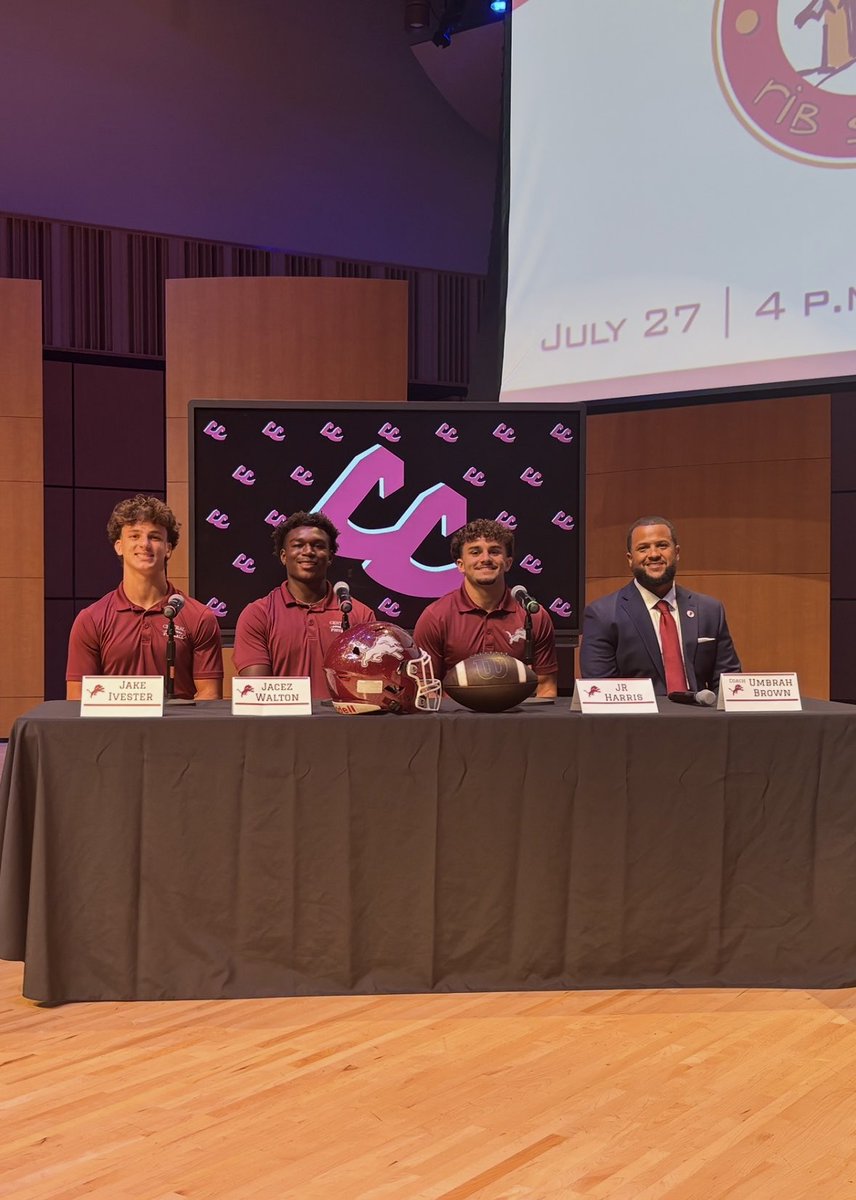 LionSportsCHS's tweet photo. The Lions are at Football Media Day!
Jake Ivester, Jacez Walton, and JR Harris are representing Central Football! 🏈 
#lionstrong 
@LIONSTRONGFB @HSM_WestGA @GradickSports https://t.co/JluGc7N3Ij