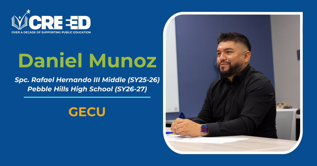 CREEEDorg's tweet photo. ๐ Meet #CREEEDExtern Daniel Munoz! During his externship with @myGECU, Mr. Munoz collaborated with professionals to better understand workforce expectations and financial literacy. Those experiences will help prepare his students at @SocorroISDโs Pebble Hills High School for future careers and financial success.