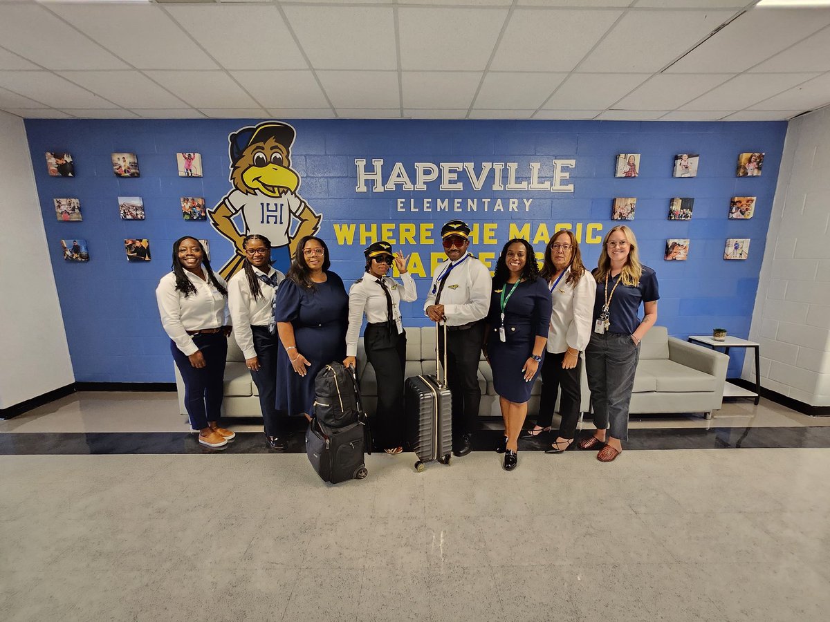 DrCSLPadgett's tweet photo. The 26-27 school year has begun.We have taken flight at Hapeville Airlines! Captain Padgett, Co-pilot @crysricks &amp; the flight crew kicked off the year to get us from Checked In to ALL IN as we move student achievement &amp; experience even further @jasonjstamper #wherethemagichappens https://t.co/X22HOFRsNb