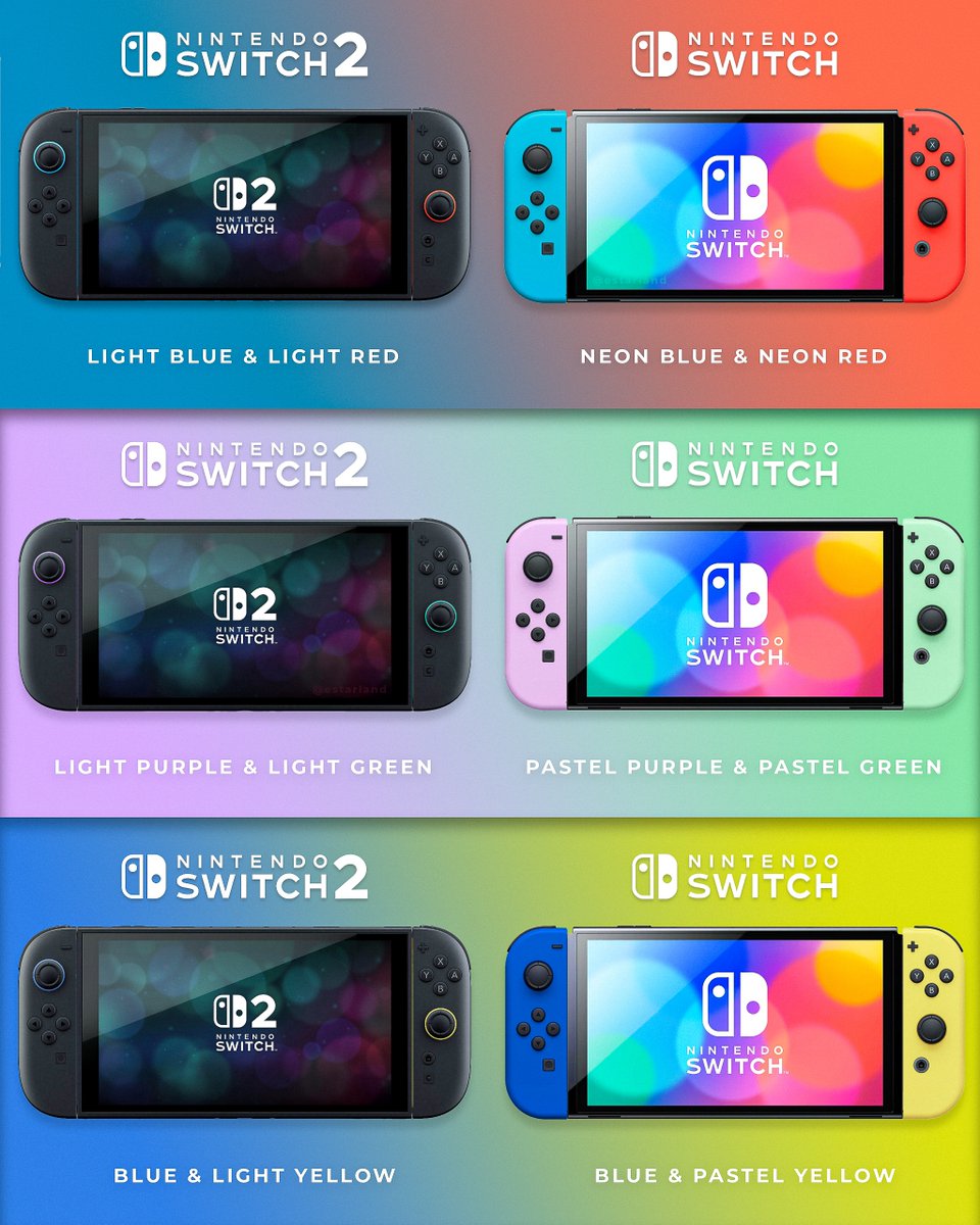 eStarland's tweet photo. The Same Joy-Con Colors on Switch vs. Switch 2 🎨 https://t.co/5U9sLpo3JK