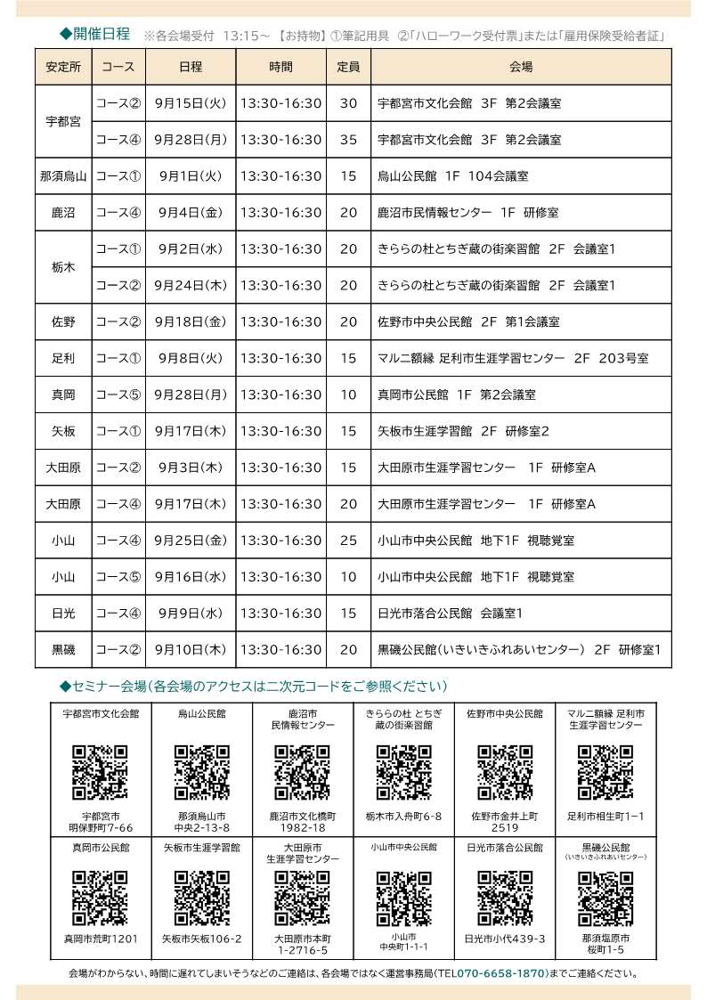 hw_ashikaga's tweet photo. 🍀 ９月 開 催 🍀
───────────────
就職支援セミナーのご案内📃✨ 
───────────────
◎対象者：雇用保険受給中の方
◎電話またはＷＥＢより直接お申込みください🎶
 
電　話☎️070-6658-1870
ＷＥＢ💻https://t.co/kOEs9D3NA6 https://t.co/UH02XWd0vA