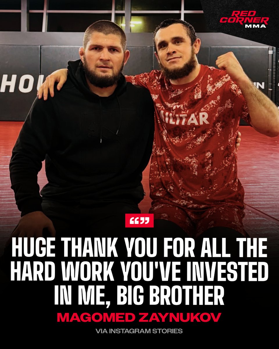 RedCorner_MMA's tweet photo. 🫡Magomed Zaynukov responds to Khabib Nurmagomedov with a heartfelt message of gratitude.

"First and foremost, I want to say a huge thank you for all the hard work you've invested in me. Big brother, I sincerely look up to you, and with each passing day I become a better person by working alongside you. Your experience, support, and guidance are invaluable to me. May the Almighty reward you with goodness for everything you have done for me."