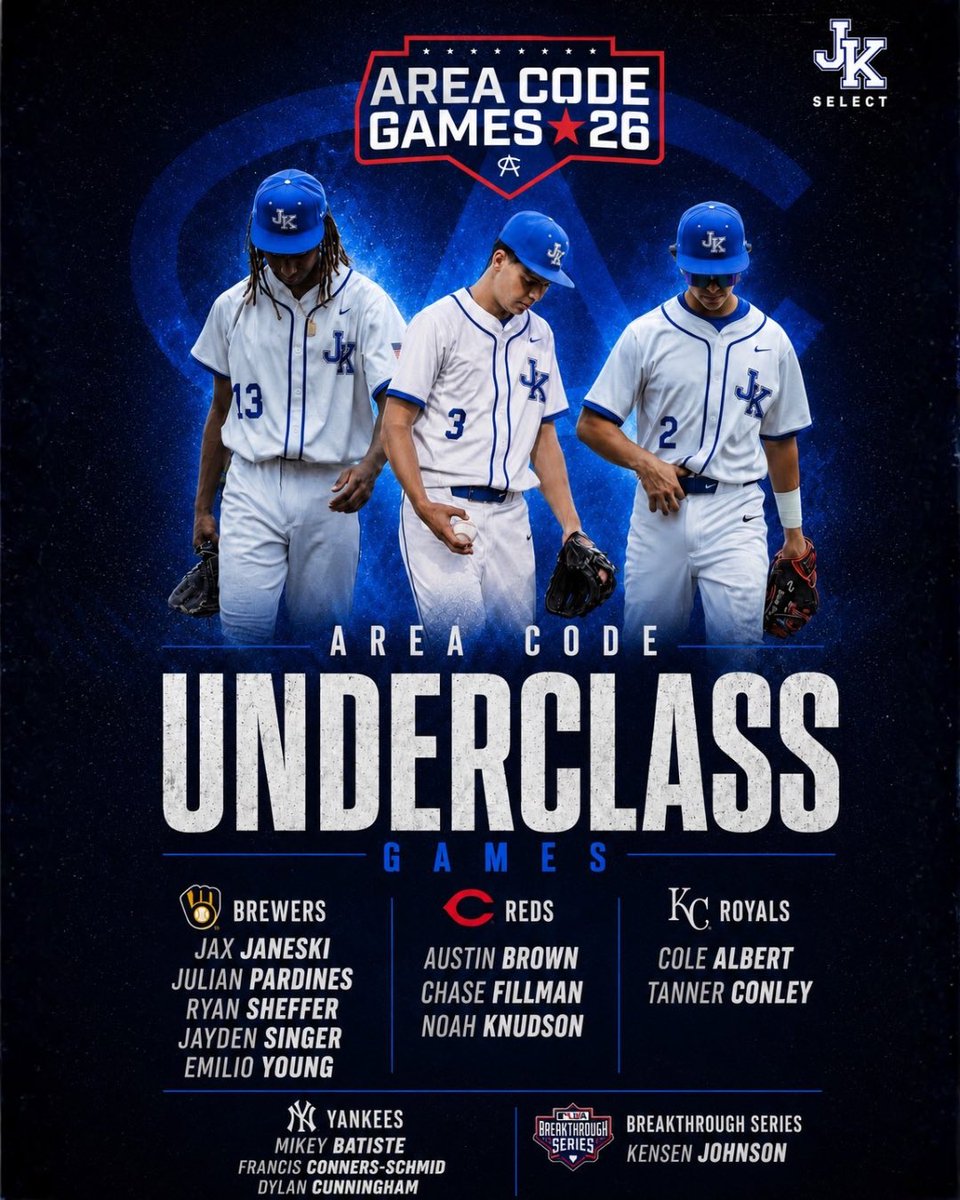 JKselectBSB's tweet photo. Congratulations to every JK Select athlete selected for the 2026 Area Code Underclass Games. Weโre proud to see our players continue earning opportunities to compete at the highest level.
Go represent. ๐
#JKSelect | #AreaCodeBaseball https://t.co/O0WCcYV5Xx