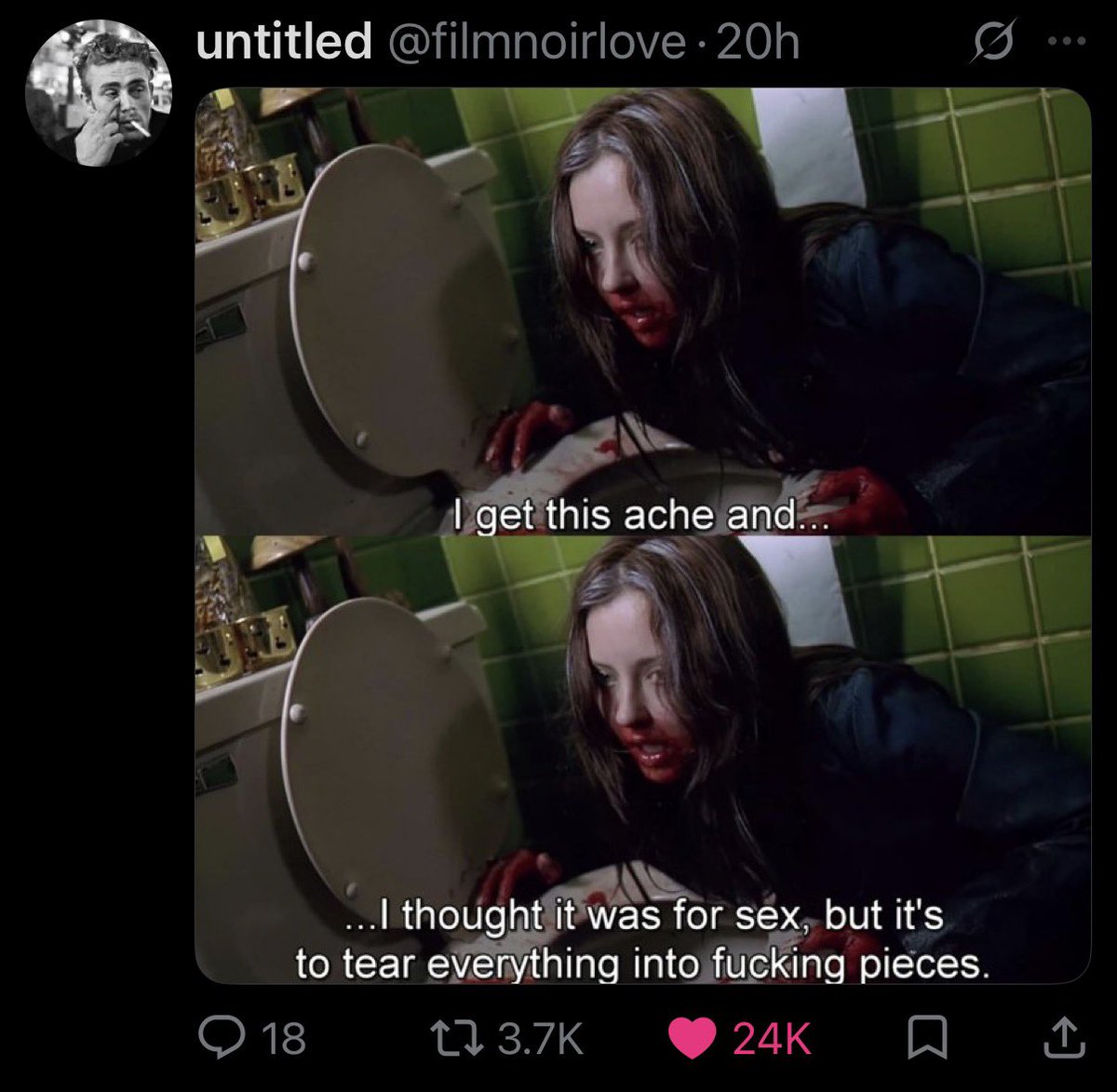 glassesd0rkface's tweet photo. Mentioned the movie ginger snaps literally last night while in discord VC and then this (from the movie) comes up on my for you tab right now. Wild coincidence https://t.co/wXWmf8YGO2