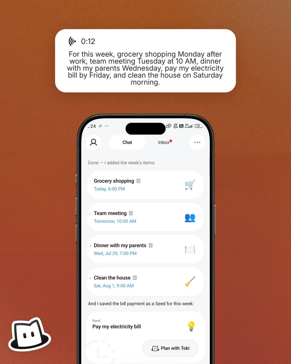 toki_global's tweet photo. Your whole week, planned in one message. 📅

Just tell Toki what you've got going on, and it'll turn it into a schedule that works for you.

✨ Try Toki FREE at https://t.co/E0HXrhkrQZ https://t.co/gG6vLgwCbf
