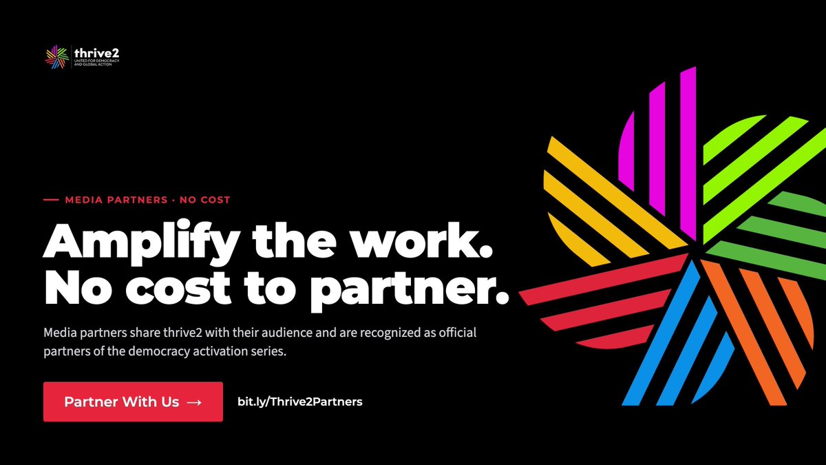 elemenous's tweet photo. Calling publications, podcasts, newsletters, networks and community media: help connect your audience with #Thrive2, two online evenings of practical democratic learning and action.
Sept. 10 + 17 | 6β9 PM CT
Partner with us: https://t.co/vZn6DH8HB5
#Thrive2
#Democracy https://t.co/EMnSTSzPMI