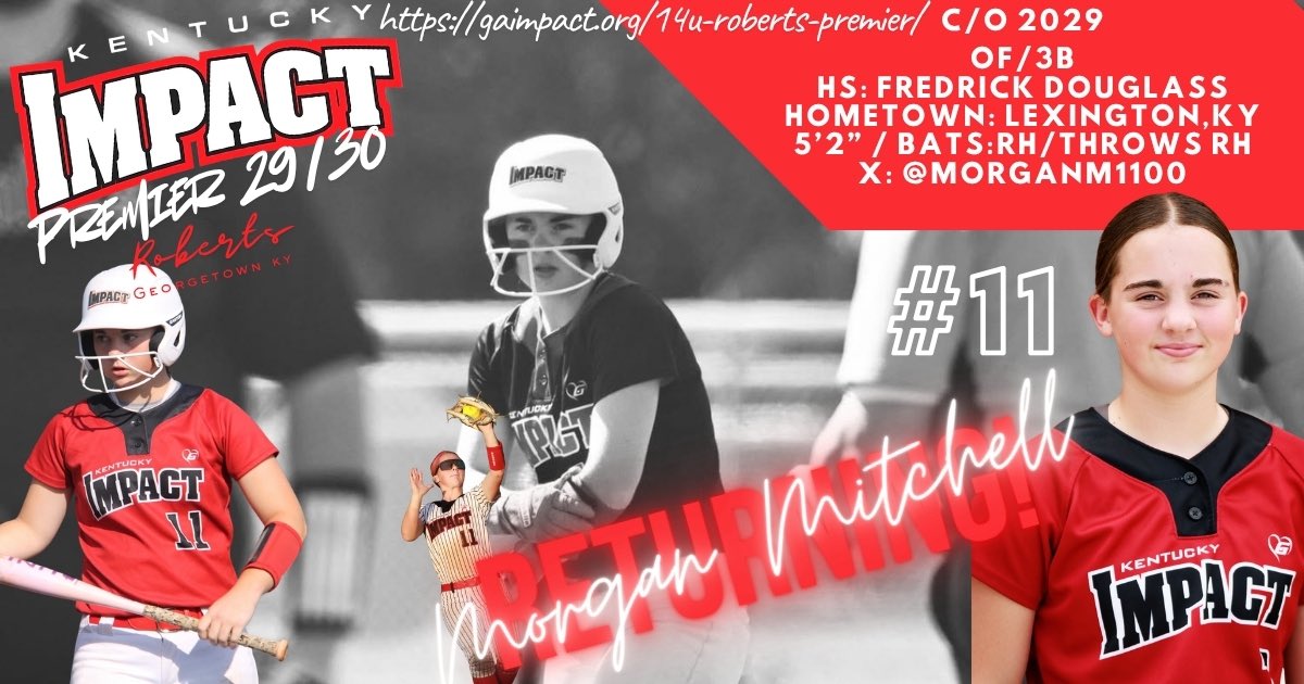 KyImpact2029's tweet photo. Third on the returning list is @morganm1100 ! Morgan covers an incredible amount of ground in the outfield and is a clutch hitter.  🔥 Let’s go #11! #MakeAnImpact https://t.co/tEFfJK3bId