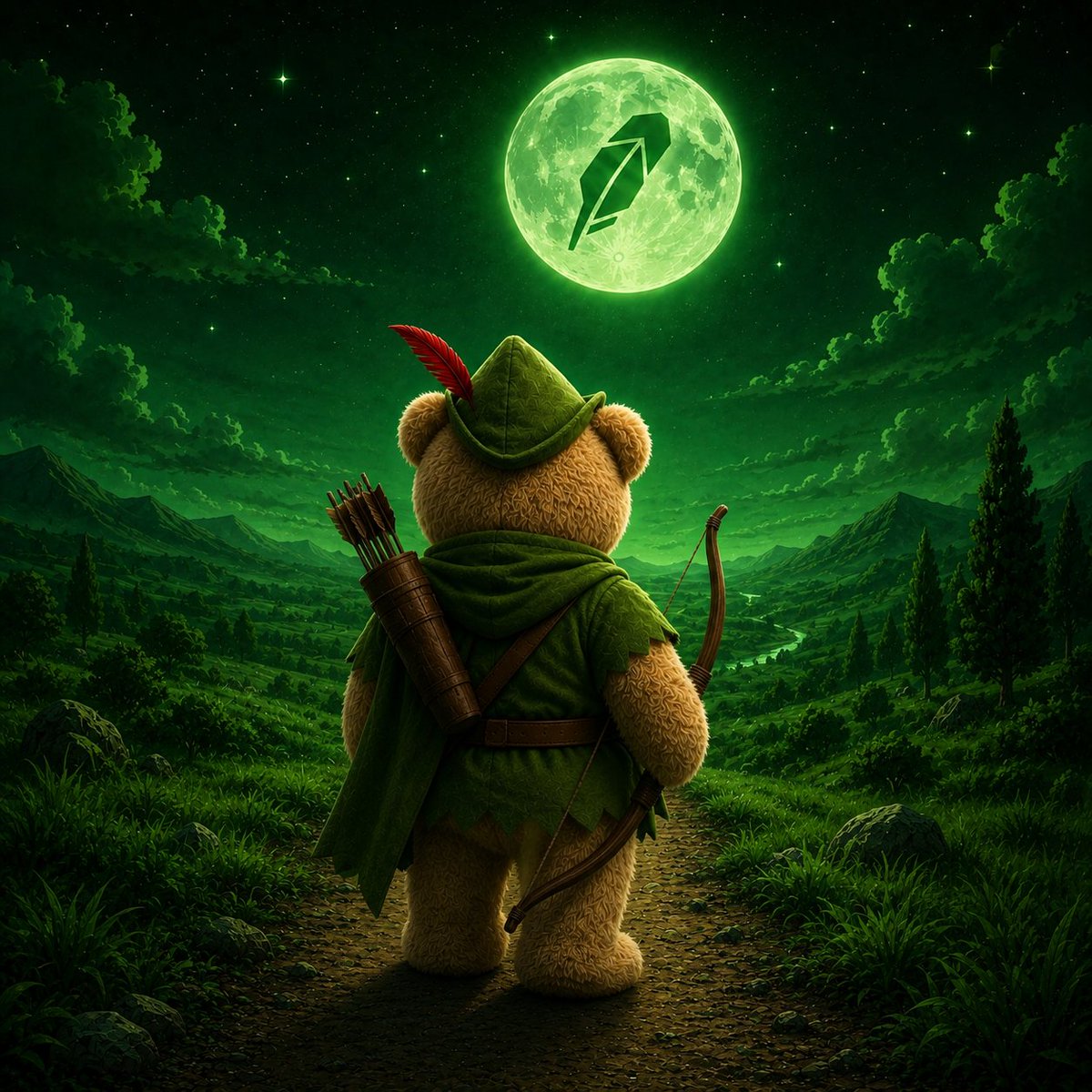 HoodbearX's tweet photo. Robin Hood Bear, guarding the forest in silence. https://t.co/aTHqvgVE9u