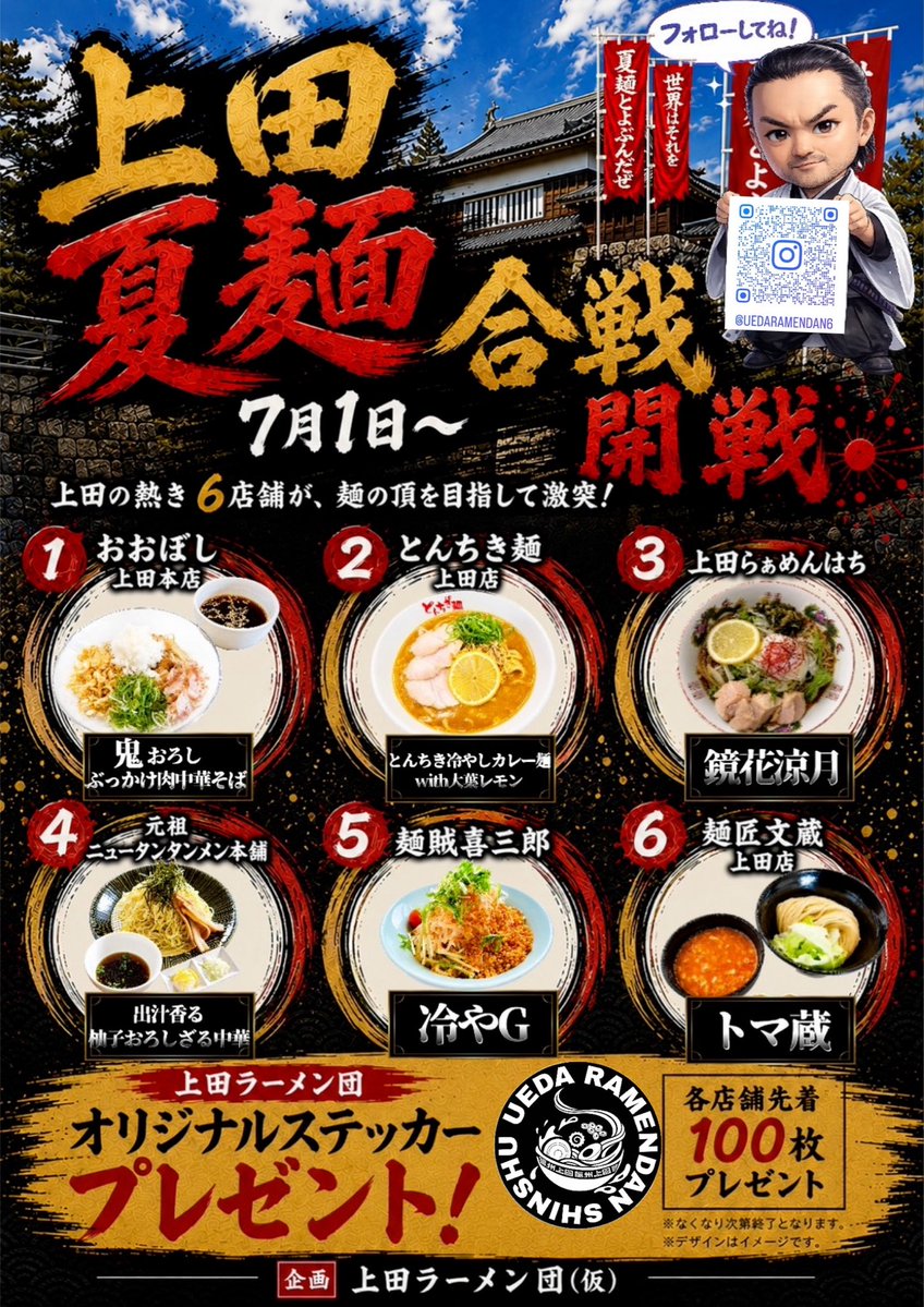 bunzoh_takumi's tweet photo. おはようございます☀️

本日も文蔵上田店通常営業です！！
限定麺完売したしました🙇‍♀️沢山のご賞味本当にありがとうございます！！トマト🍅×豚骨は自分の大切な師からの教えです！！
毎年作り続ける事が恩返しかなと思ってます！！上田夏麺合戦も31日まで！是非推しをみつけてください🎶 https://t.co/HHBQG2sNiu