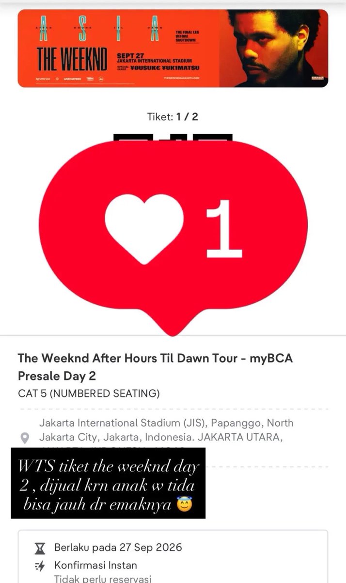 bbbabbyygirl's tweet photo. Dijual tiket the weekend day 2 cod malang sby blitar ya mura wess bisa di nego #theweeknd #konsertheweeknd https://t.co/zRcrGXRWzo