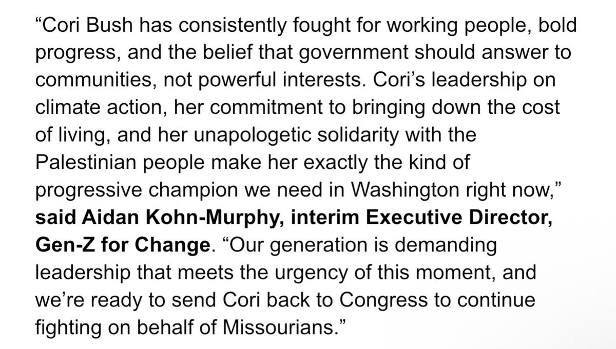 AidanKohnMurphy's tweet photo. So excited to announce that @genzforchange is endorsing @CoriBush! https://t.co/OxoKvCRhCj