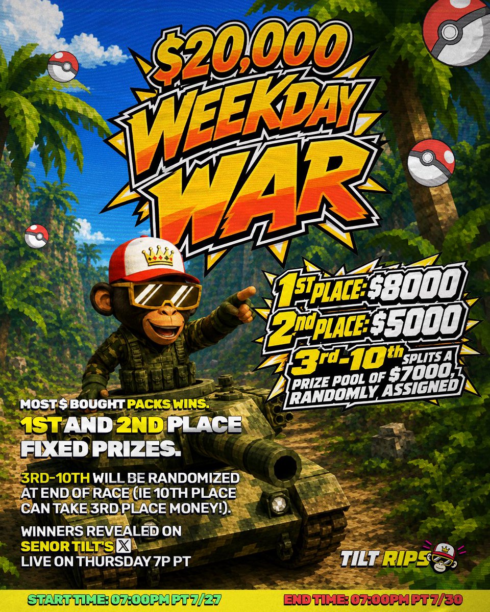 senortilt's tweet photo. $20,000 Weekday War Race Live in 15 mins. $8k to first. $5k to 2nd. 

Diabolical twist for 3rd-10th that will make most happy. 

If you need any clarification hit @BynktoMT or @darth_tilt https://t.co/6AjUS60rv7