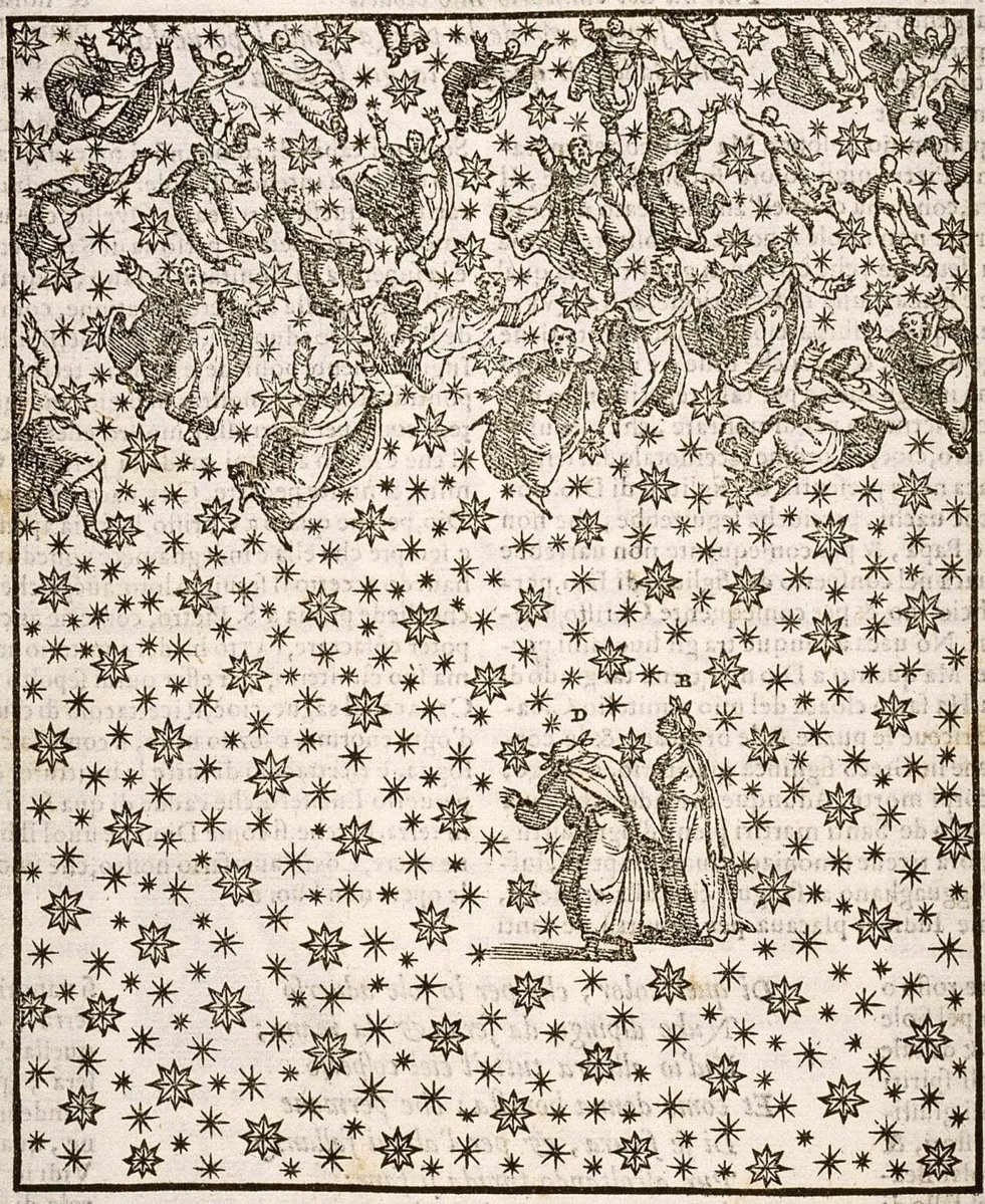 mcmansionhell's tweet photo. my half sleeve of dante and beatrice among the stars https://t.co/enTQ0ZUDmH