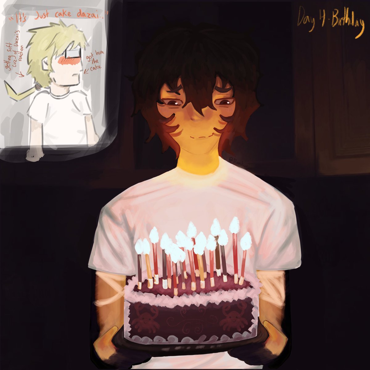 rankunii's tweet photo. Day 4- birthday ;3

Originally I had kunikida next to dazai but I had MANY difficulties so I just did this.. (sorry kunizai nation)

K: “It’s just a cake dazai- its really not much.” 

#kunizai #kunizaiweek2026 #kunidazai #bsdtwt #bsd @KunizaiWeek https://t.co/VyDTrHuwWU