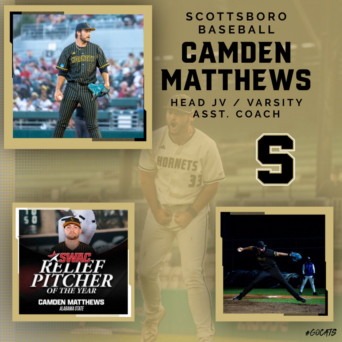 shsbaseball4's tweet photo. We are excited to welcome @camdenm3 to our staff!!  Camden is a Scottsboro alumni and recently completed a stellar collegiate baseball career as an infielder and pitcher with his 5th and final season being at the NCAA D1 level with Alabama State where he was instrumental in his https://t.co/V9bJJIa99K